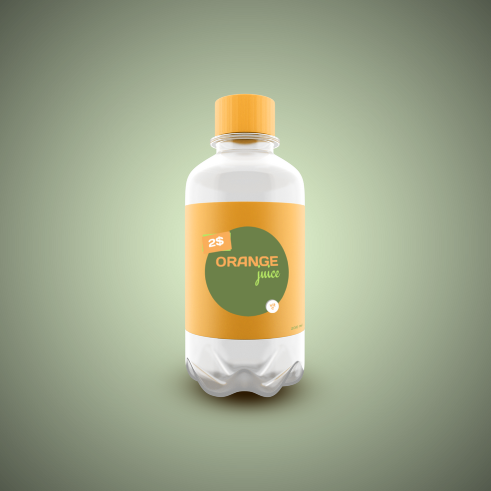 3D rendering of an orange juice drink bottle psd