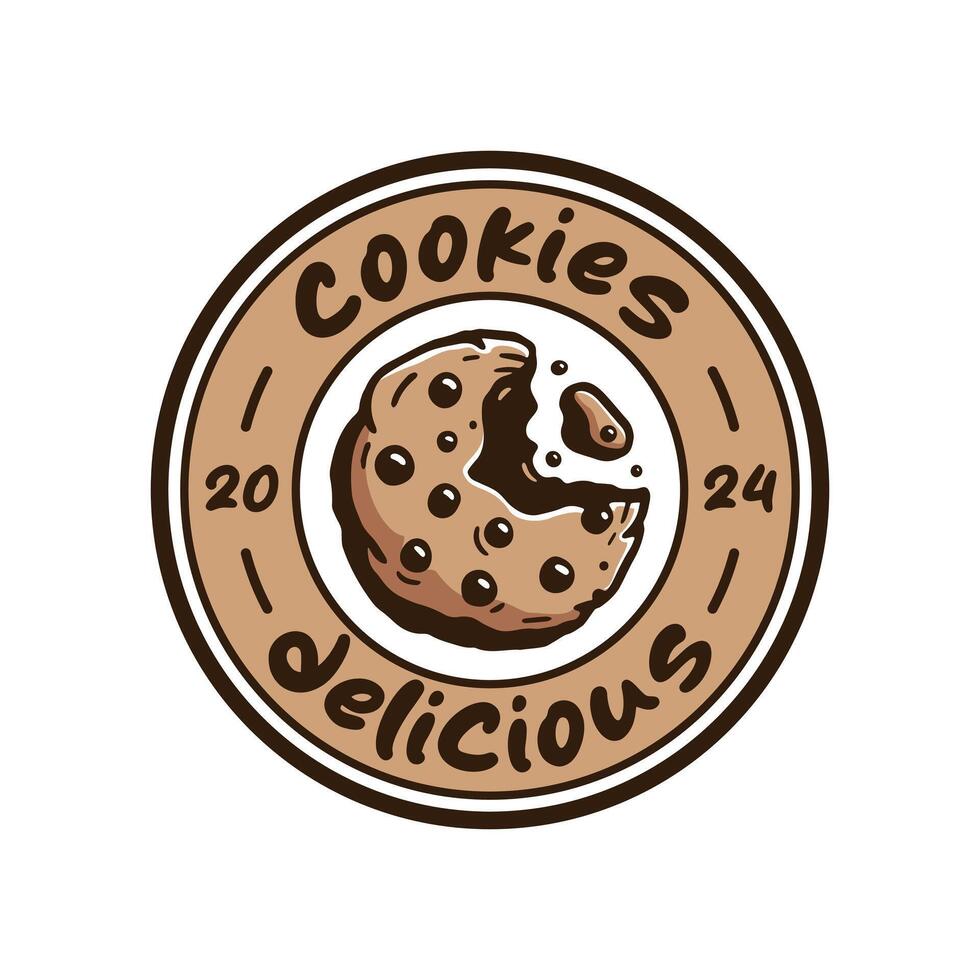Cookie logo vector isolated on white background, hand drawn circular badge illustration logo concept of Cookies sign on transparent background