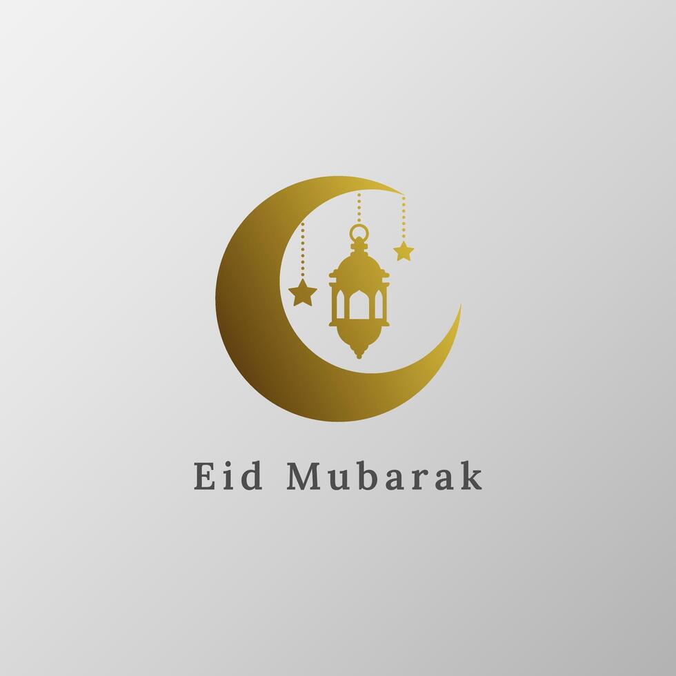 hanging Arabic traditional Lantern to Welcome Ramadan Kareem. hanged on crescent moon with stars. For Eid Fitr or Adha Mubarak Simple Poster, Greeting card Illustration gold colored. golden color vector