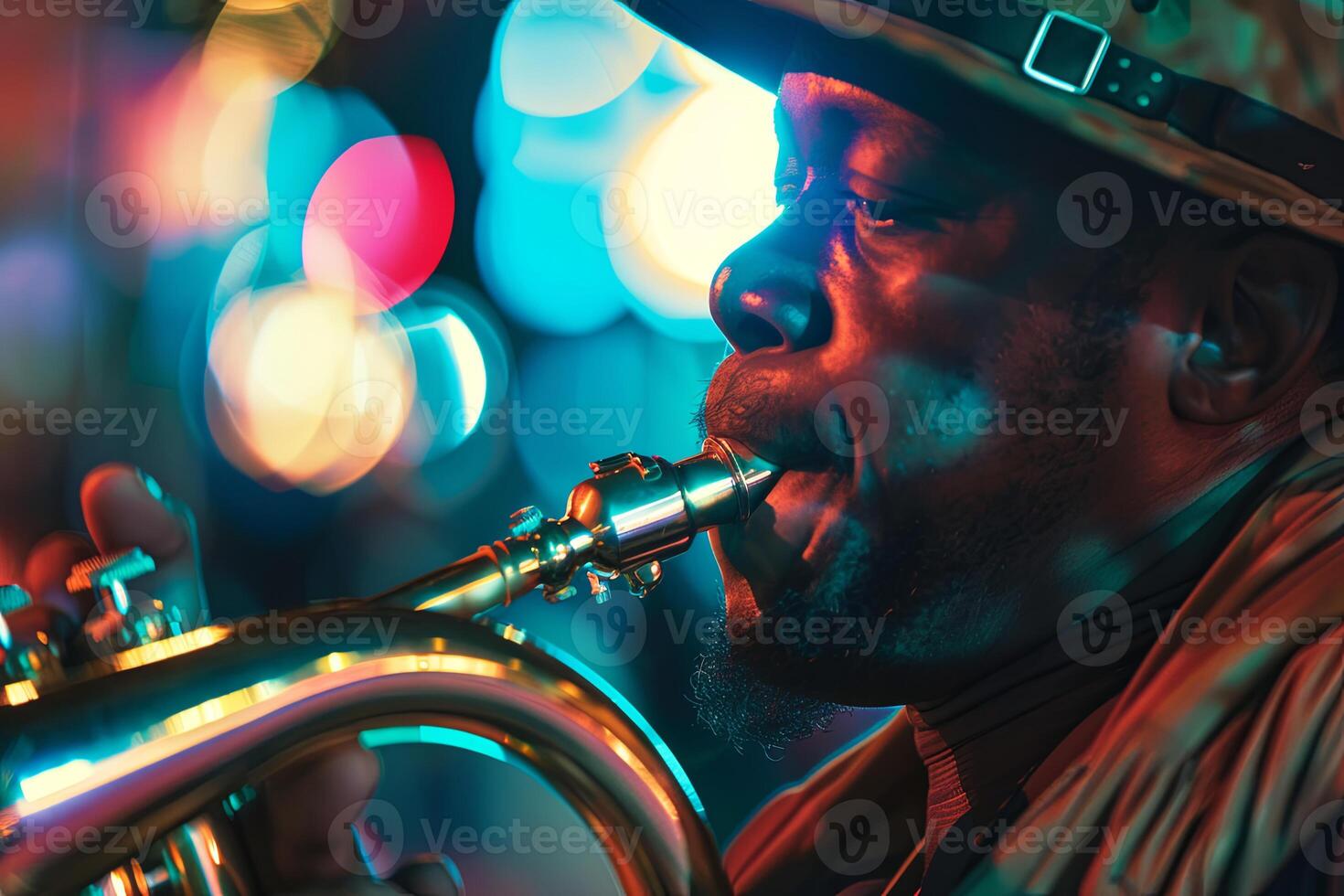 AI generated Man in Hat Playing Trumpet photo