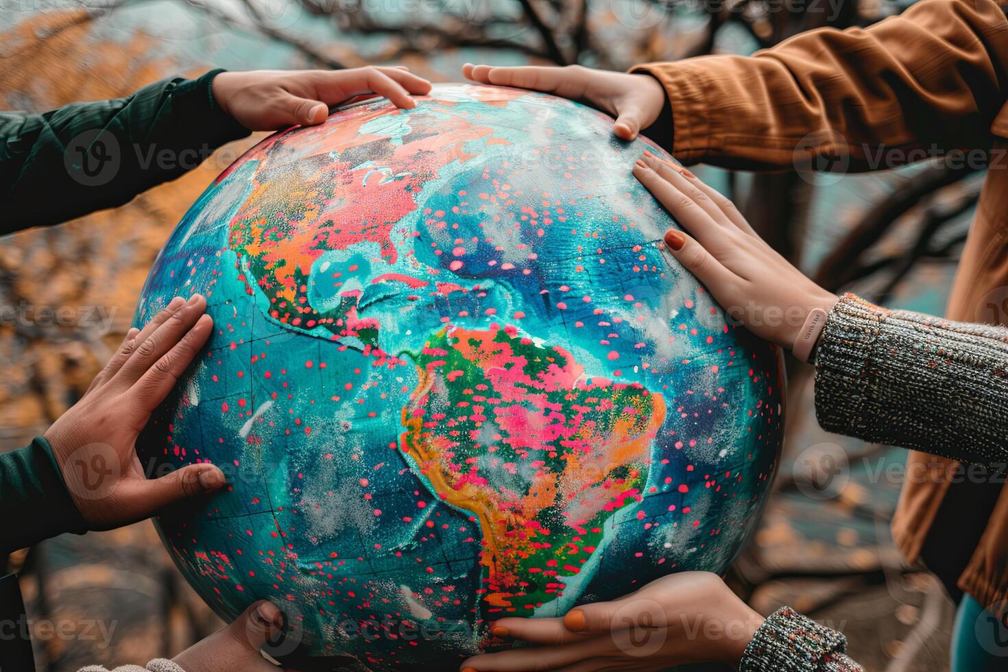 AI generated Group of People Holding Globe in Their Hands photo