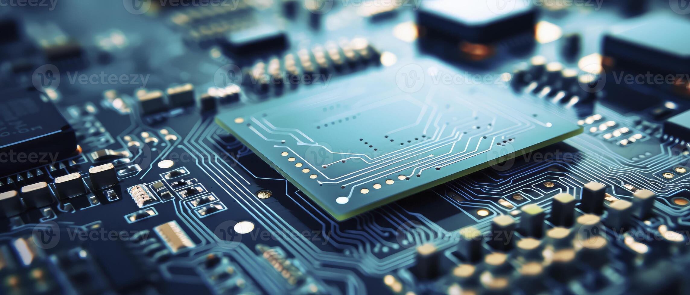 AI generated Close up of Computer Chip on Circuit Board photo