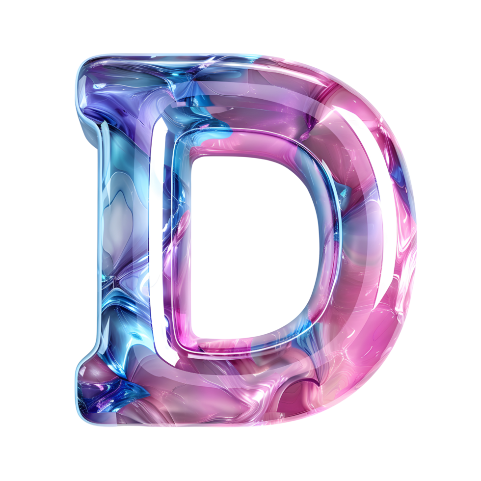 AI generated Glossy Liquid 3D Effect Stunning Holographic Color Gradient Letter D png