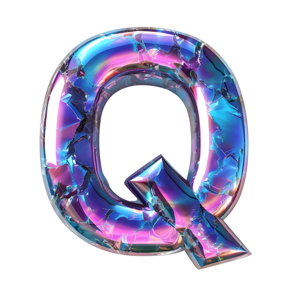 AI generated Holographic Color Gradient Effect 3D Letter Q in Glossy Liquid Style png