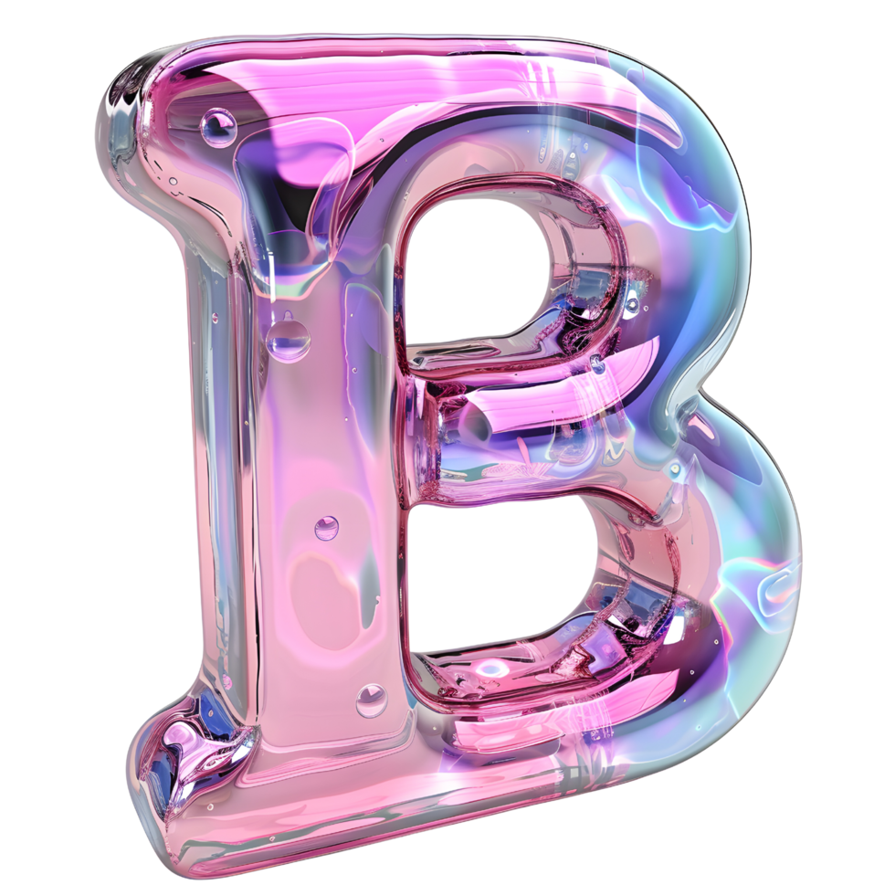 AI generated B Alphabet 3D Glossy Liquid Style Dynamic Holographic Color Gradient png