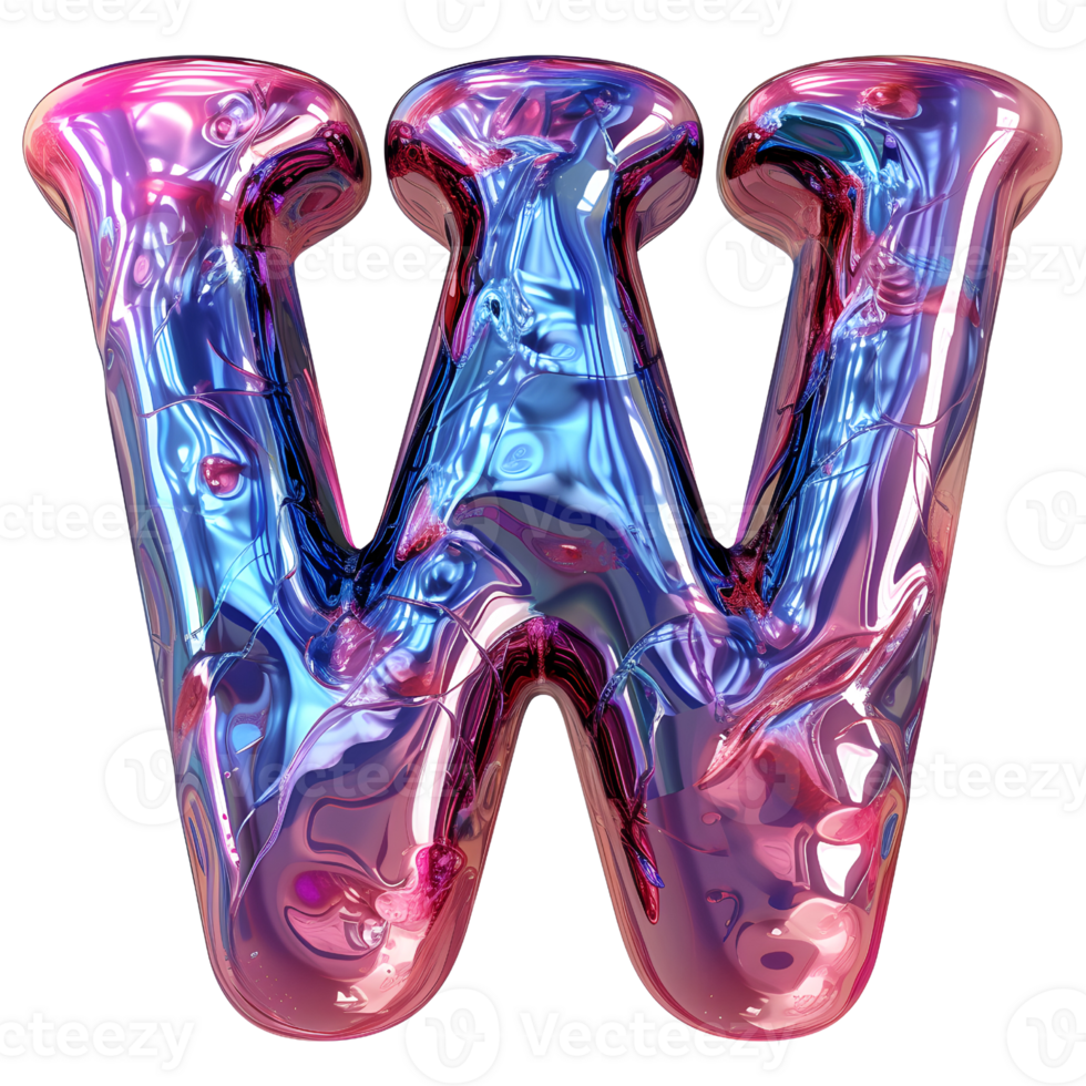 AI generated Holographic Color Gradient Effect 3D Letter W in Glossy Liquid Style png