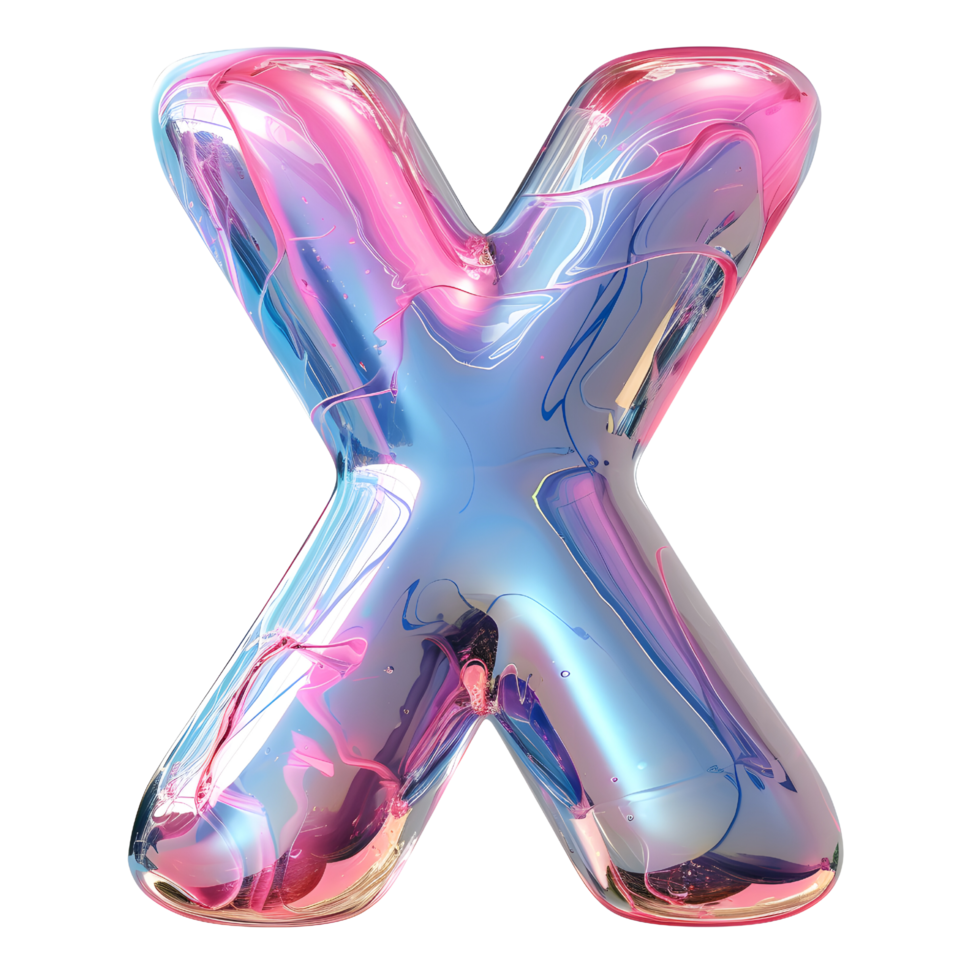 AI generated X Alphabet 3D Glossy Liquid Style Dynamic Holographic Color Gradient png