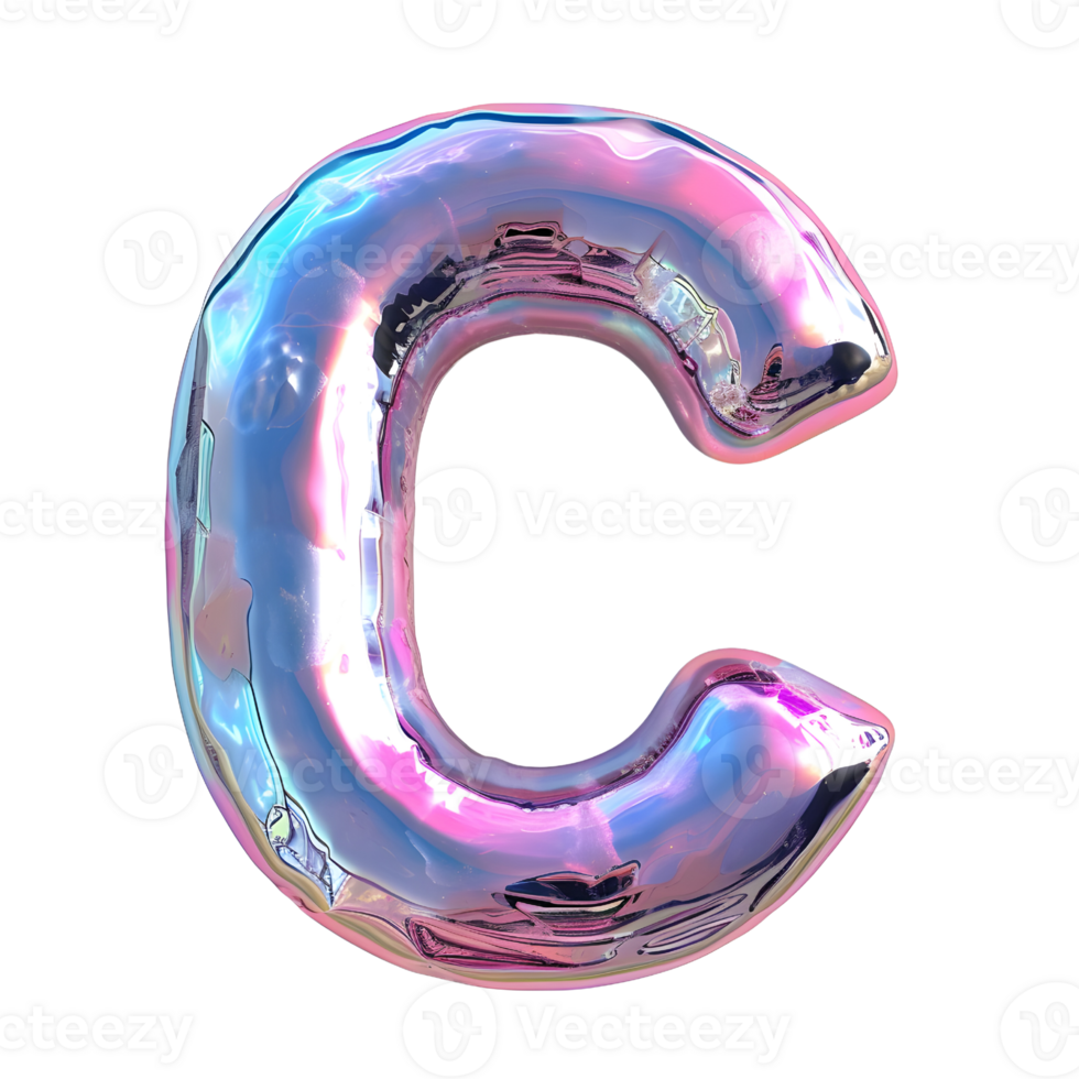AI generated 3D Letter C glossy liquid style with holographic color gradient png