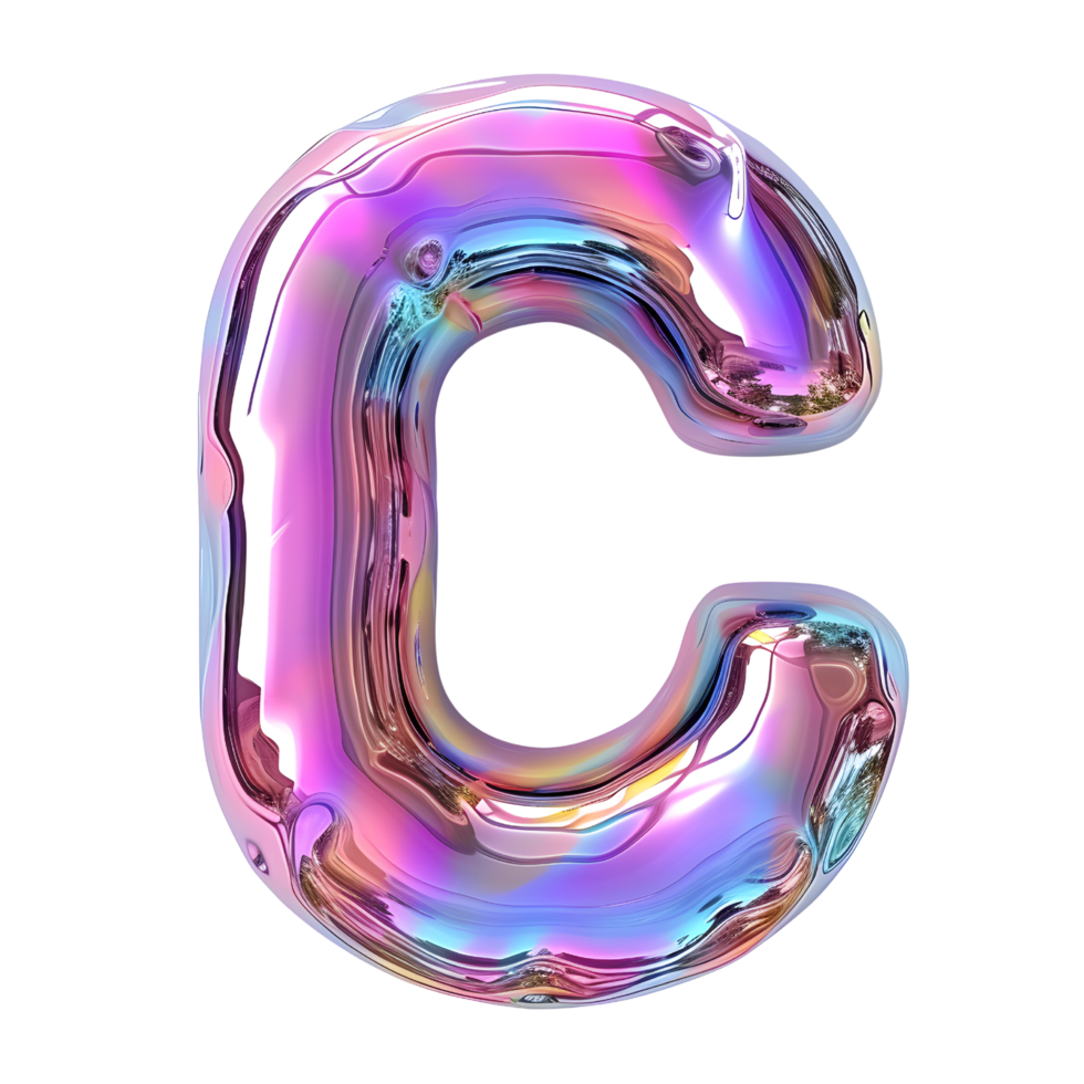 AI generated Letter C 3D glossy liquid style effect with hologram color gradient png