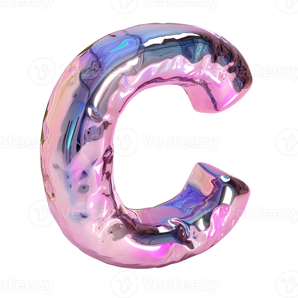 AI generated Mesmerizing Holographic Gradient 3D Letter C in Liquid Style png