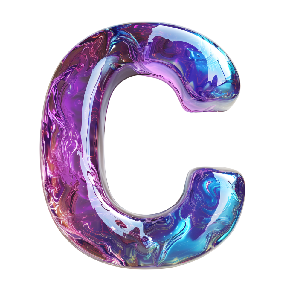 AI generated Vivid Typography 3D Letter C with Holographic Color Gradient png