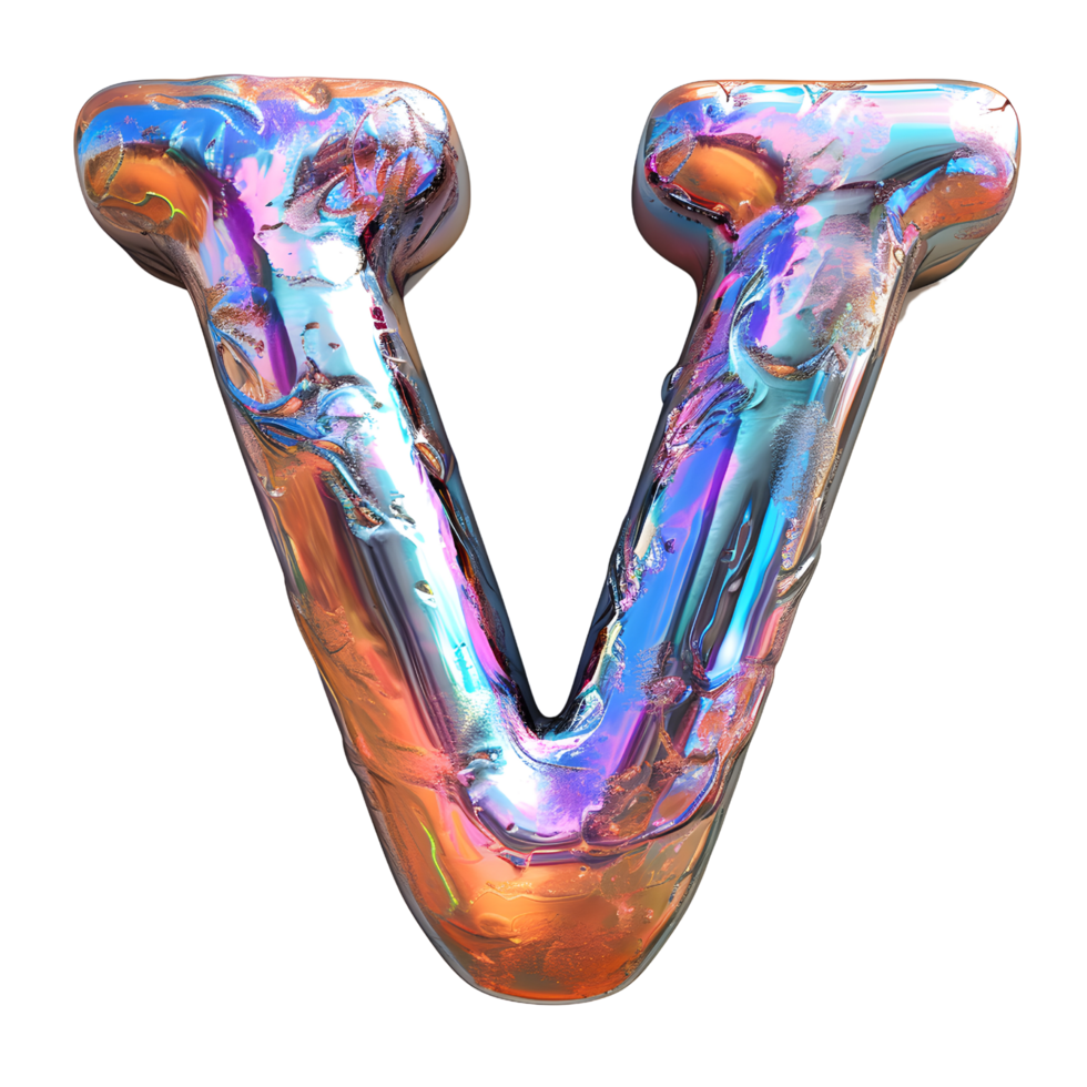 AI generated Letter V 3D Glossy Liquid Style Captivating Holographic Color Gradient png