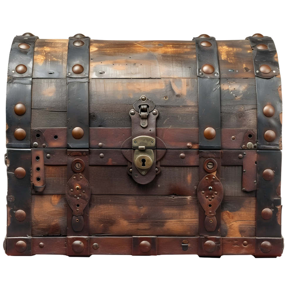 AI generated Classic Wood Treasure Box Closed and Locked for Safety png
