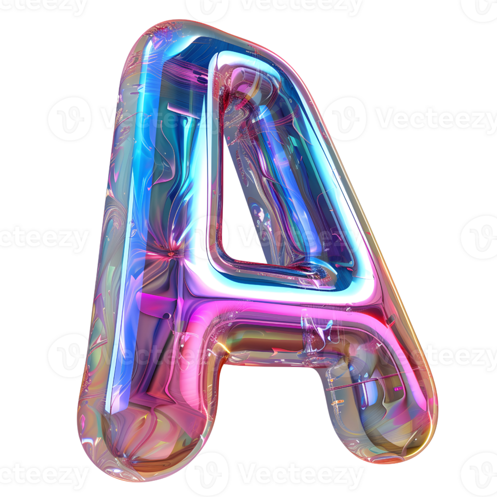 AI generated Vivid Typography 3D Letter A with Holographic Color Gradient png