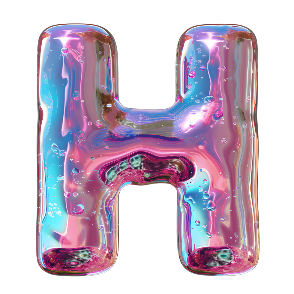 AI generated 3D glossy liquid holographic color gradient effect letter H png