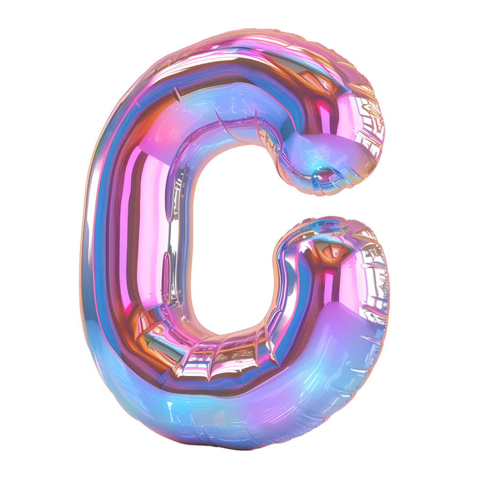 AI generated 3D glossy liquid holographic color gradient effect letter C png