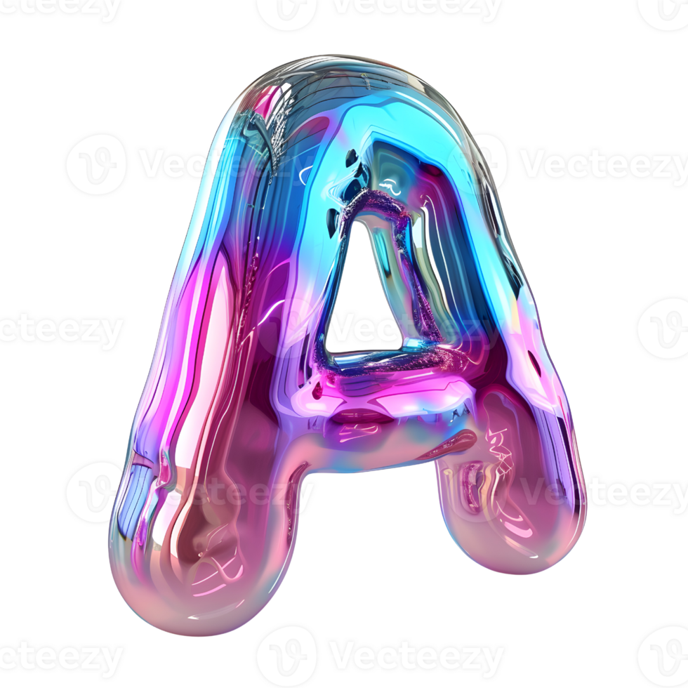 AI generated Holographic Color Gradient Effect 3D Letter A in Glossy Liquid Style png