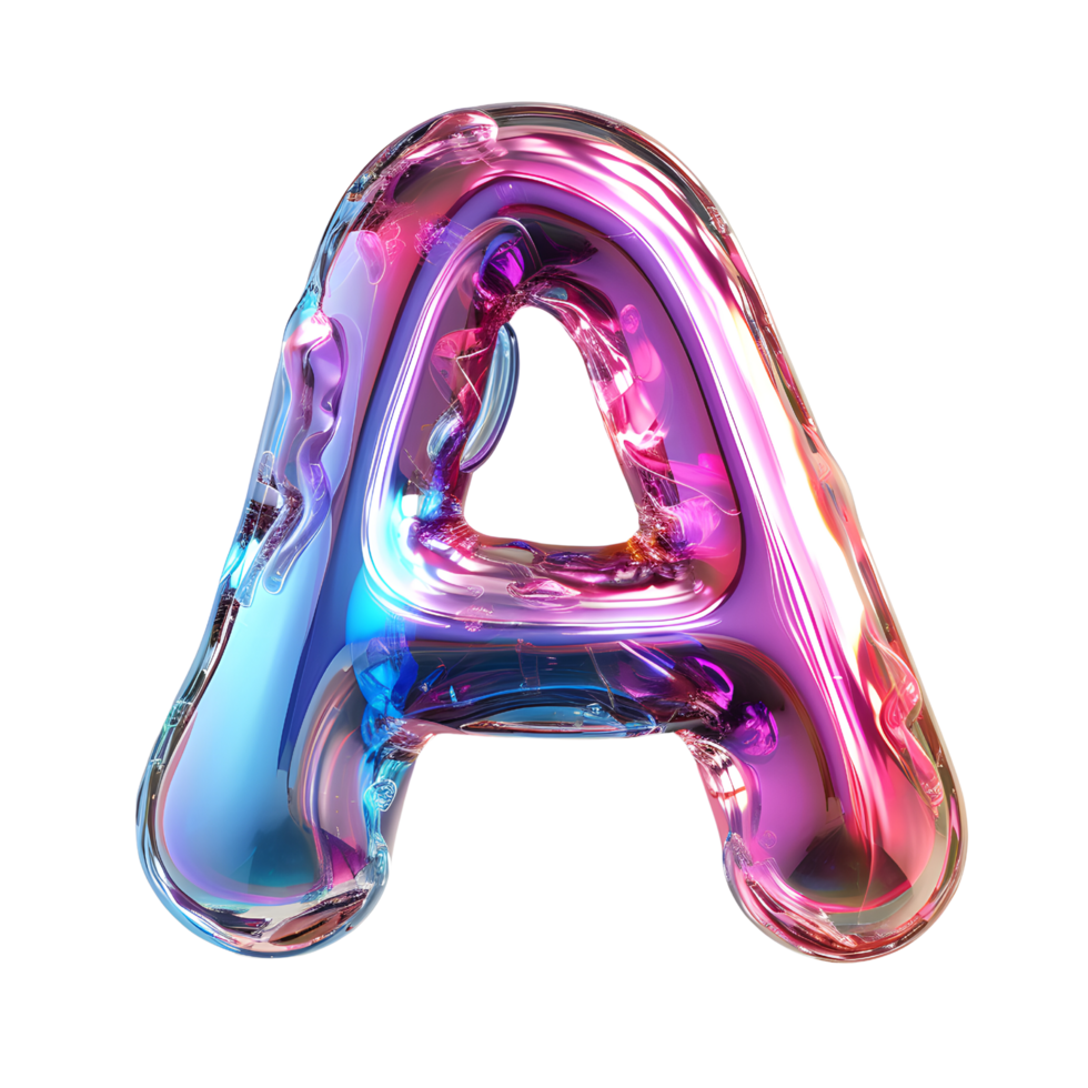 AI generated Letter A in 3D Striking Holographic Liquid Style with Gradient png