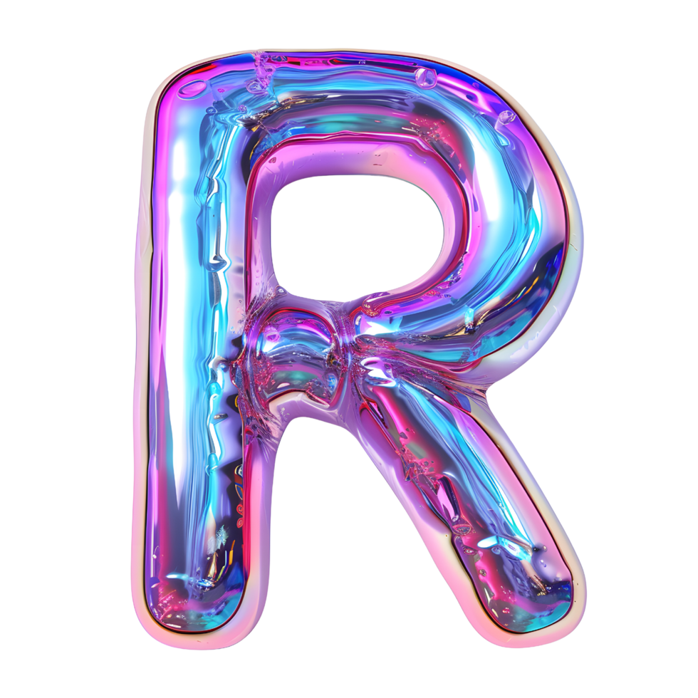 AI generated Glossy Liquid 3D Effect Stunning Holographic Color Gradient Letter R png