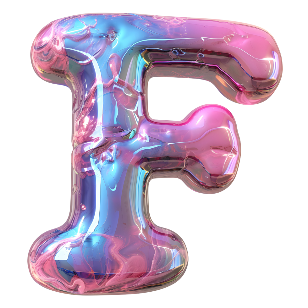 AI generated 3D glossy liquid holographic color gradient effect letter F png