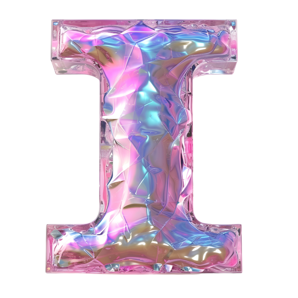 AI generated I alphabet 3D glossy liquid style effect with hologram color gradient png