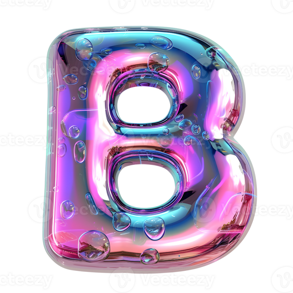 AI generated B alphabet 3D glossy liquid style effect with hologram color gradient png