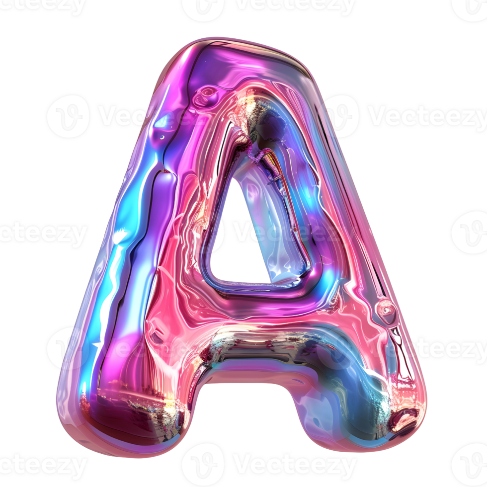 AI generated Dynamic Holographic Effect 3D Glossy Liquid Style for Letter A png