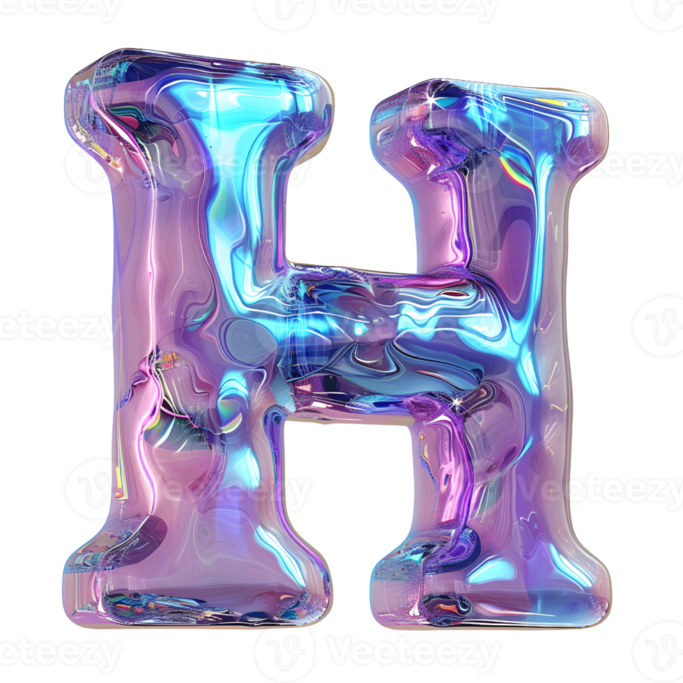 AI generated H alphabet 3D glossy liquid style effect with hologram color gradient png