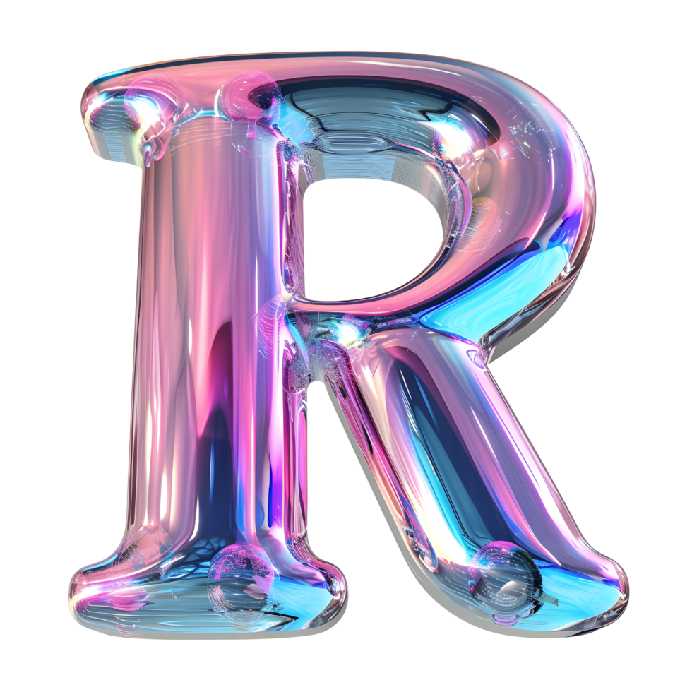 AI generated Holographic Color Gradient Effect 3D Letter R in Glossy Liquid Style png