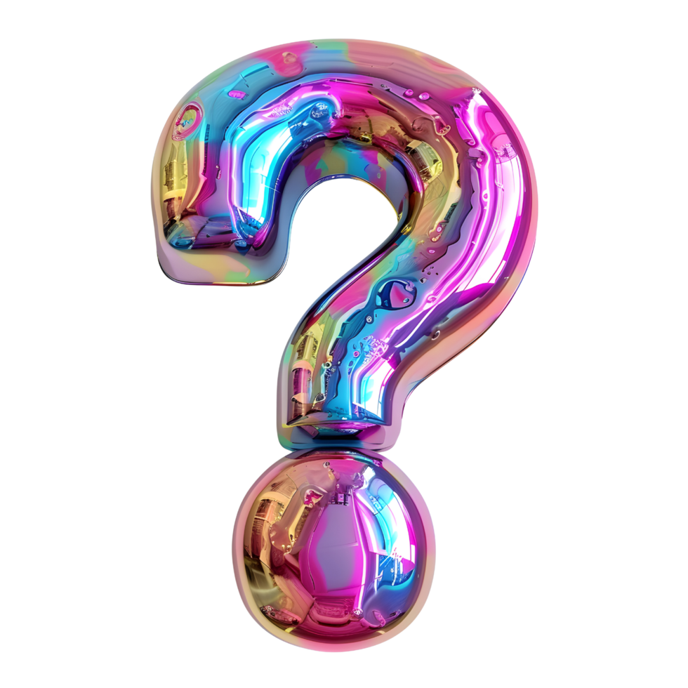 AI generated Vivid Typography 3D question mark with Holographic Color Gradient png