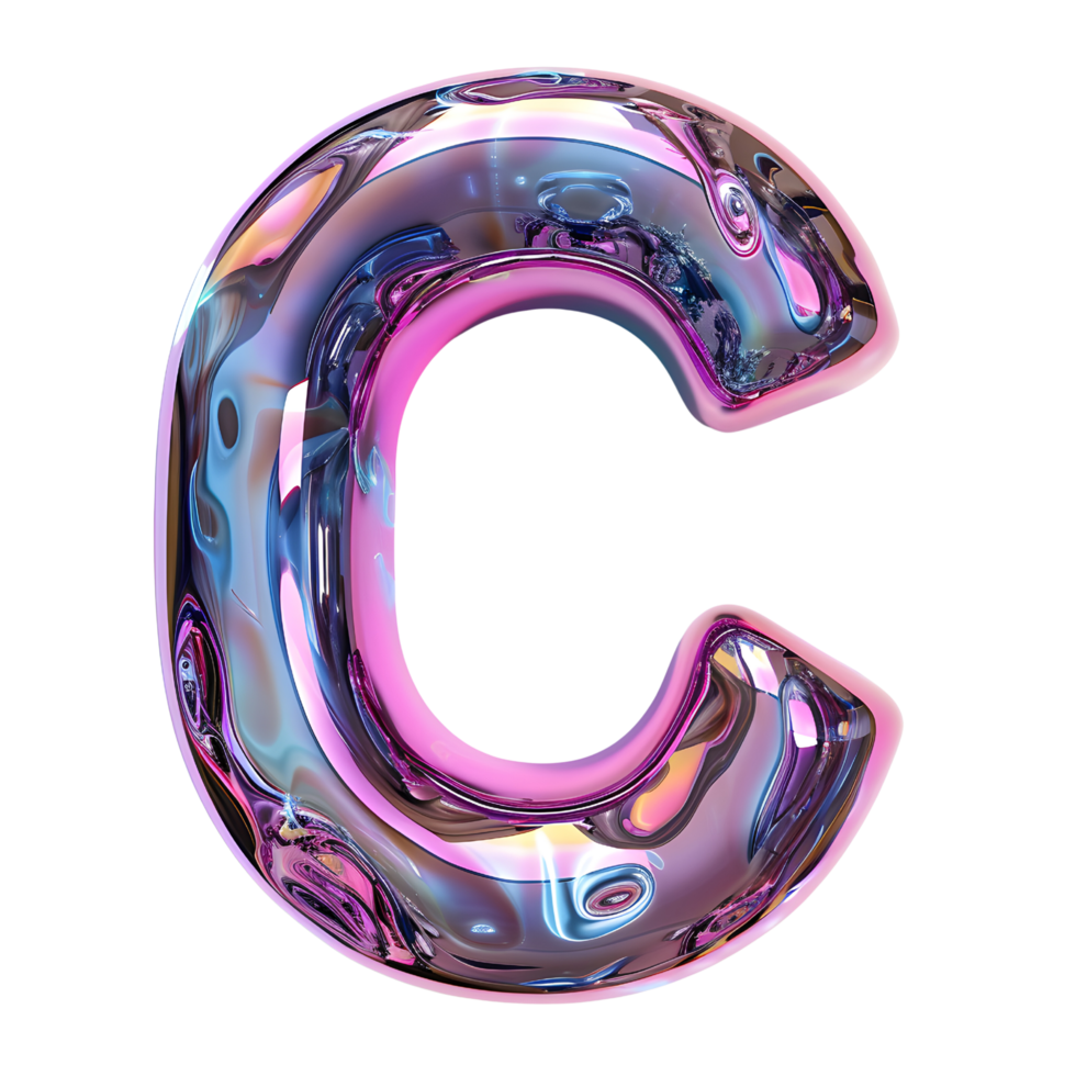AI generated Dynamic Holographic Effect 3D Glossy Liquid Style for Letter C png