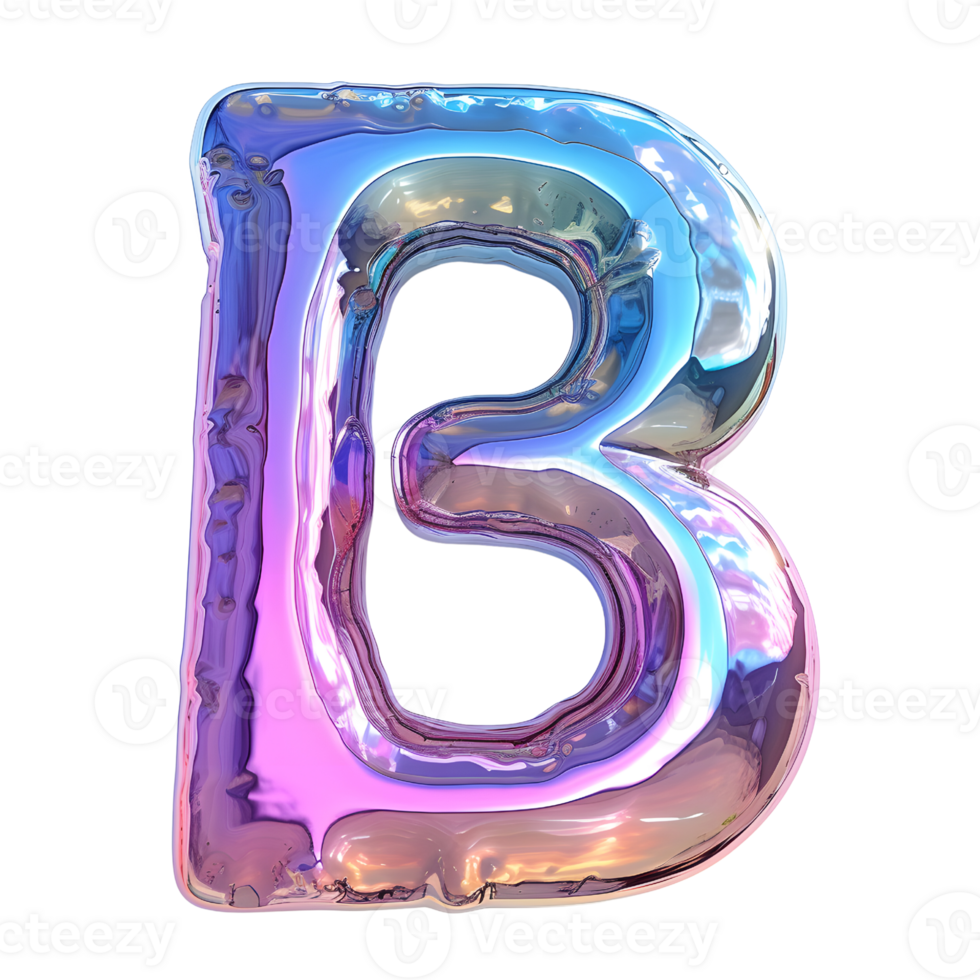 AI generated 3D Letter B glossy liquid style with holographic color gradient png