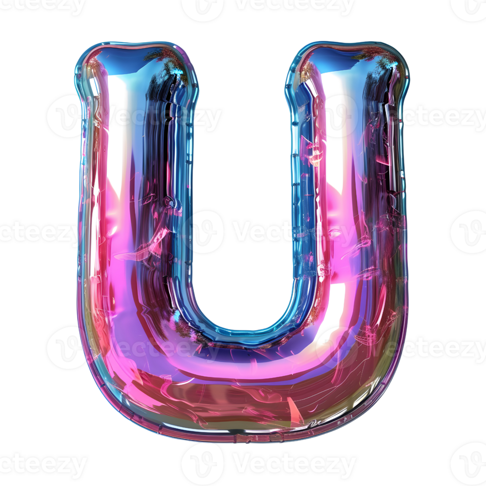 AI generated 3D Letter U glossy liquid style with holographic color gradient png