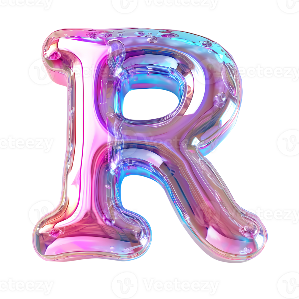 AI generated Dynamic Holographic Effect 3D Glossy Liquid Style for Letter R png