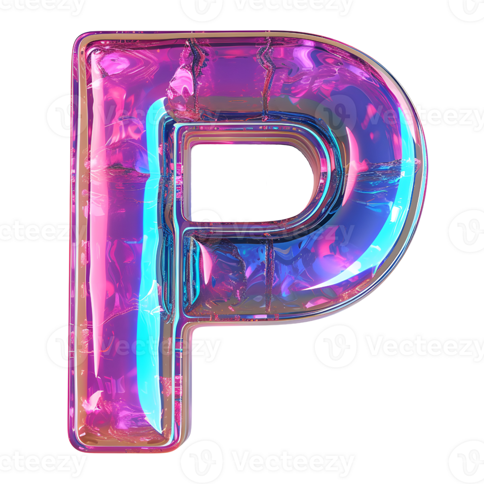 AI generated Letter P 3D glossy liquid style effect with hologram color gradient png