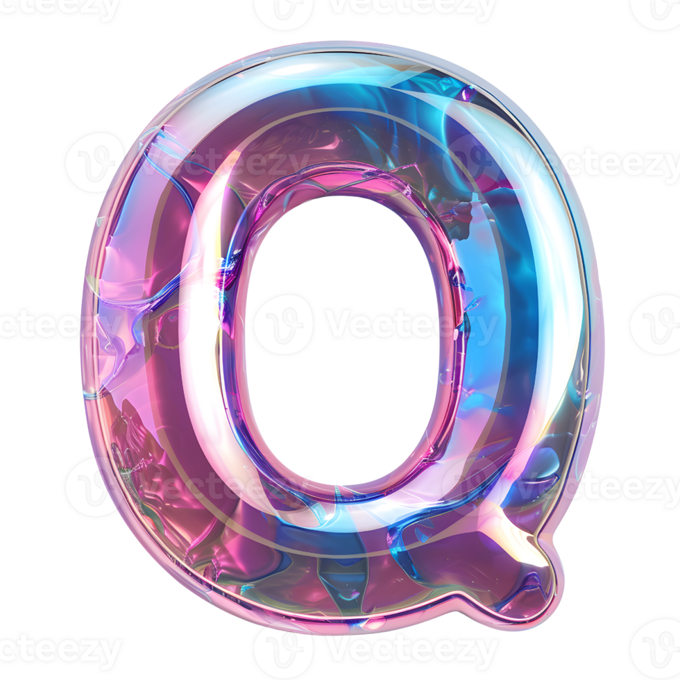 AI generated Q Alphabet 3D Glossy Liquid Style Dynamic Holographic Color Gradient png