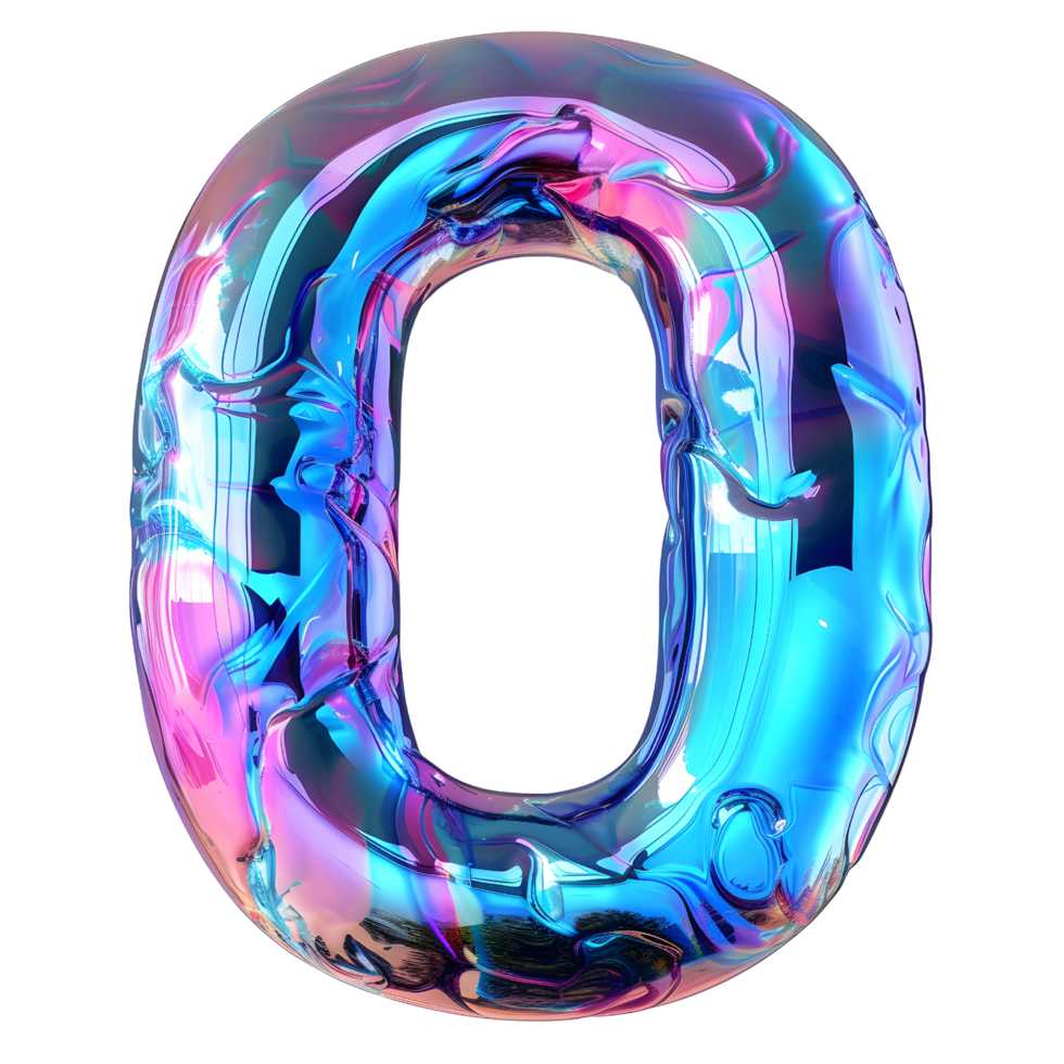 AI generated O alphabet 3D glossy liquid style effect with hologram color gradient png