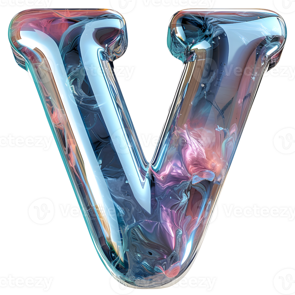 AI generated V Alphabet 3D Glossy Liquid Style Dynamic Holographic Color Gradient png