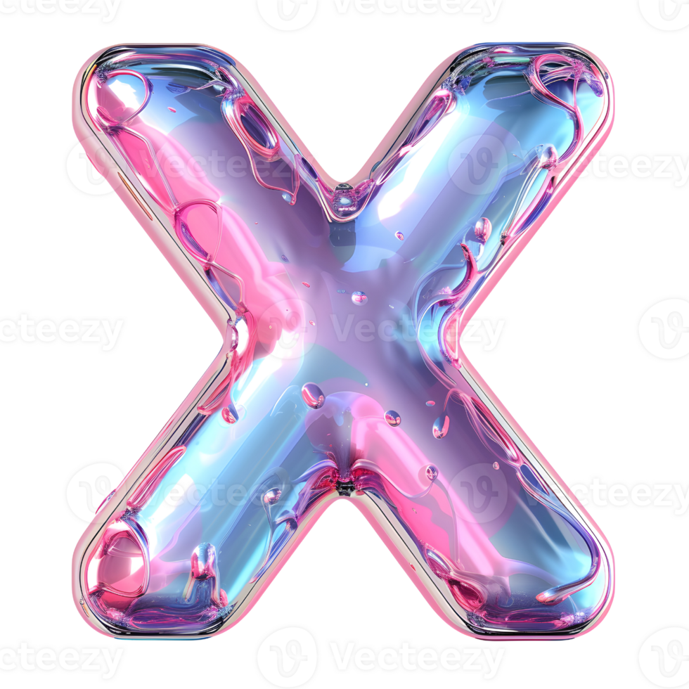 AI generated Holographic Color Gradient Effect 3D Letter X in Glossy Liquid Style png