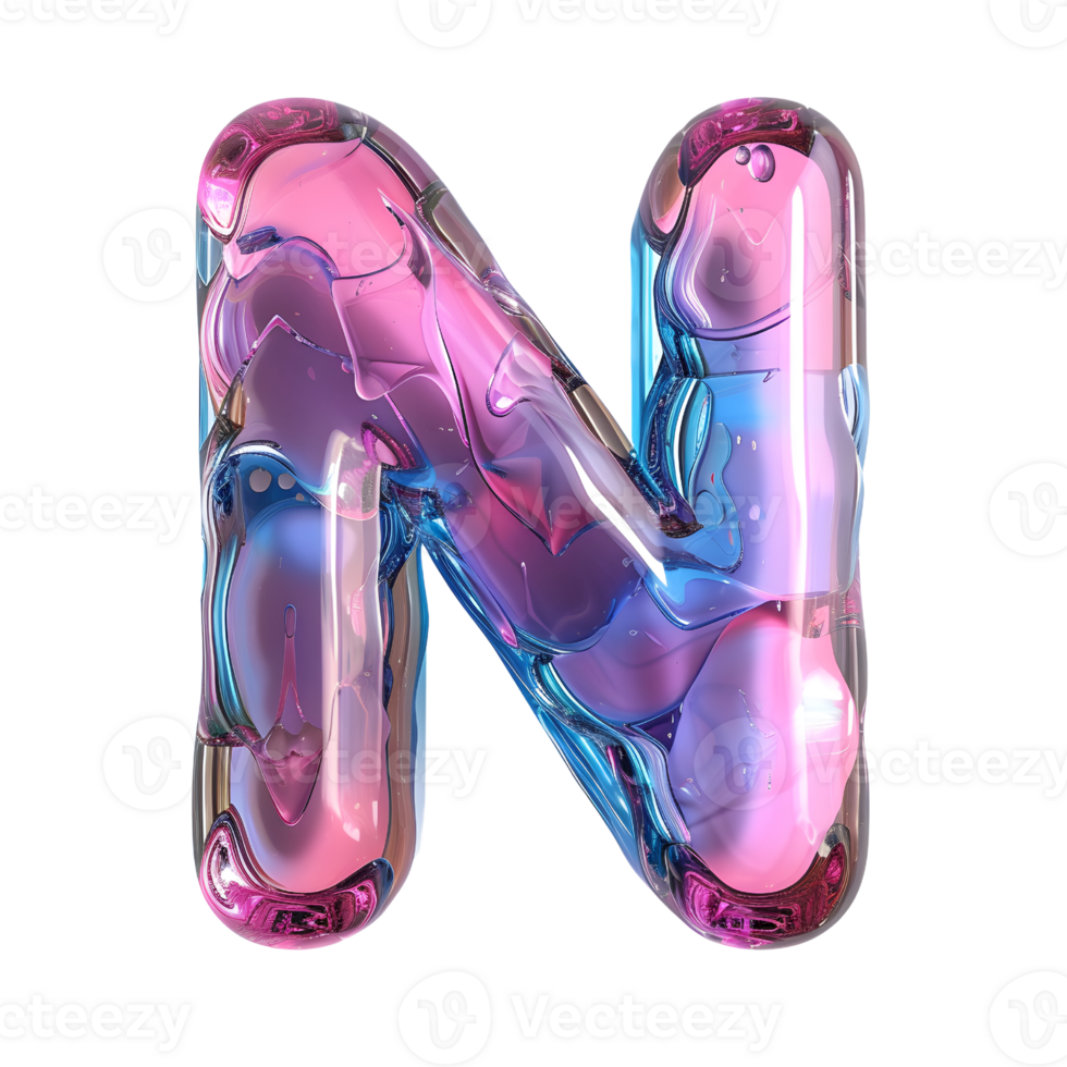 AI generated Holographic Color Gradient Effect 3D Letter N in Glossy Liquid Style png