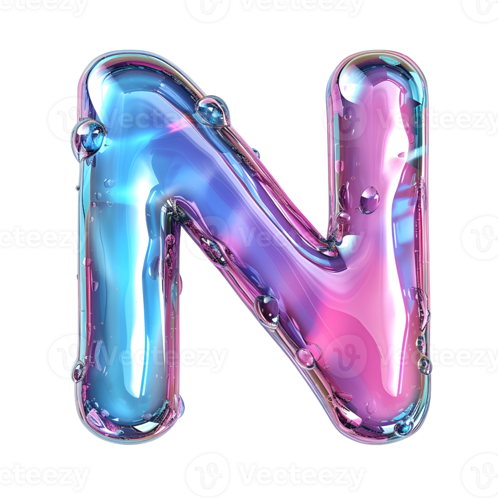 AI generated Glossy Liquid 3D Effect Stunning Holographic Color Gradient Letter N png