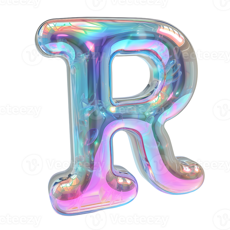 AI generated 3D glossy liquid holographic color gradient effect letter R png