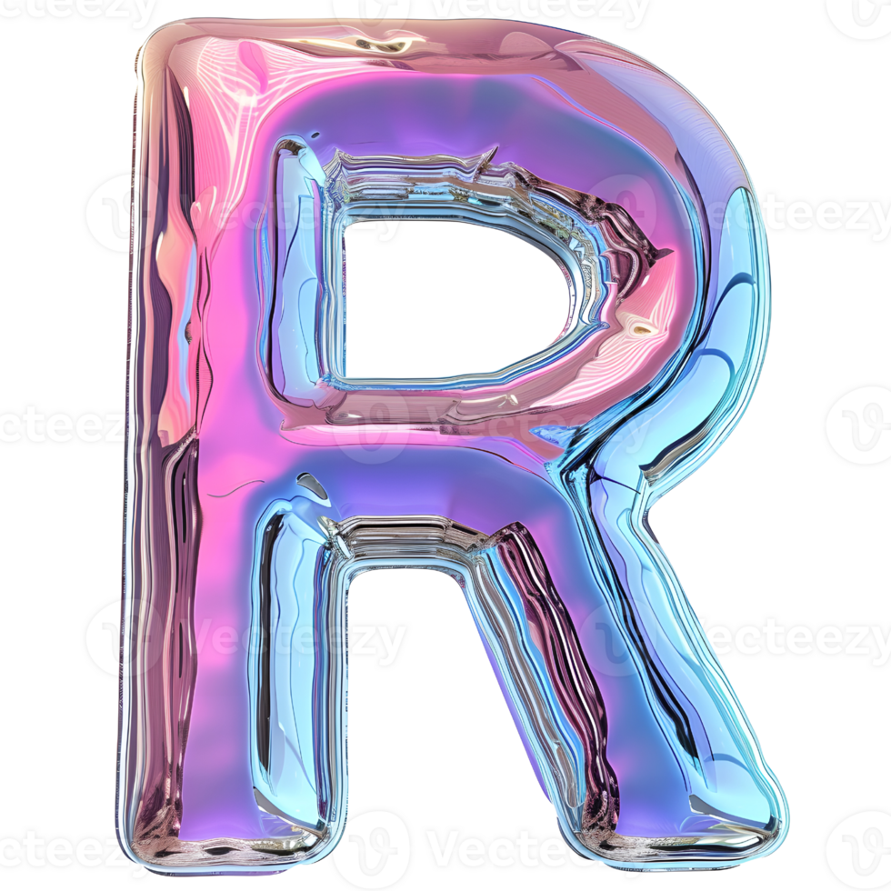 AI generated Vivid Typography 3D Letter R with Holographic Color Gradient png