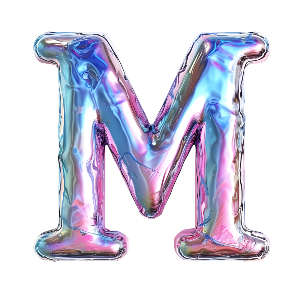 AI generated Letter M 3D glossy liquid style effect with hologram color gradient png