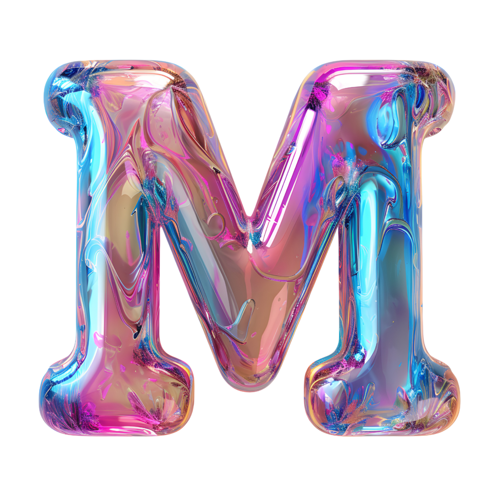 AI generated 3D Letter M glossy liquid style with holographic color gradient png