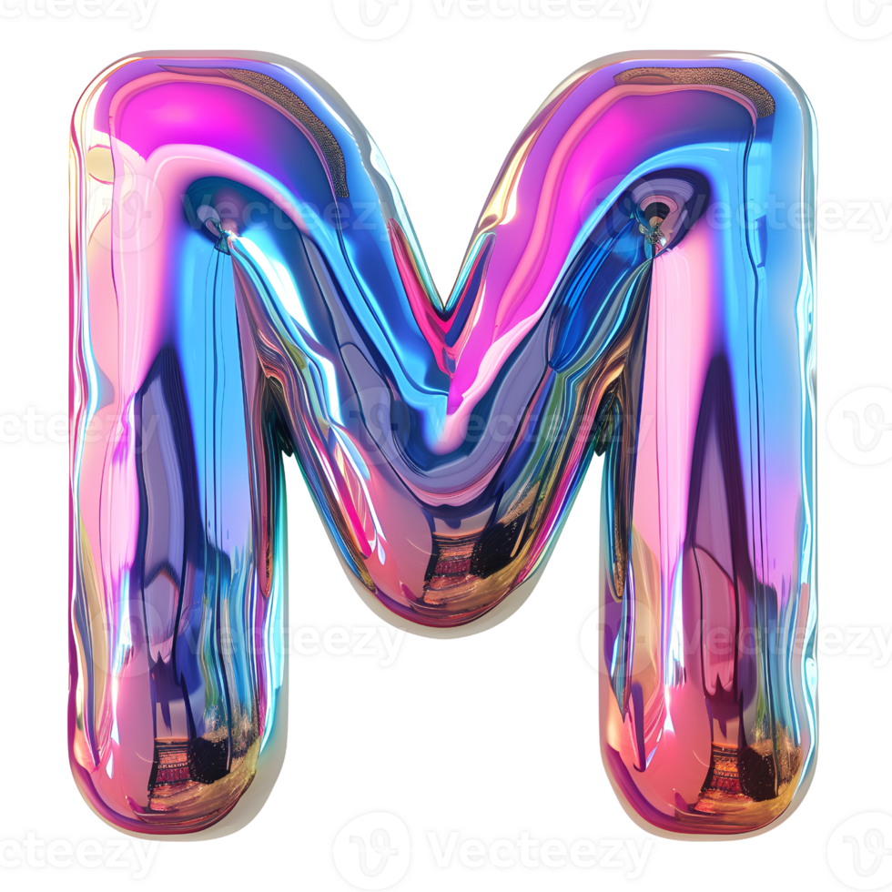 AI generated 3D Glossy Liquid Holographic Color Gradient Effect Letter M Vibrant Typography png