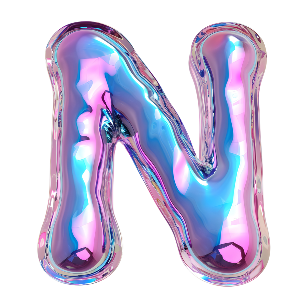 AI generated Letter N in 3D Striking Holographic Liquid Style with Gradient png