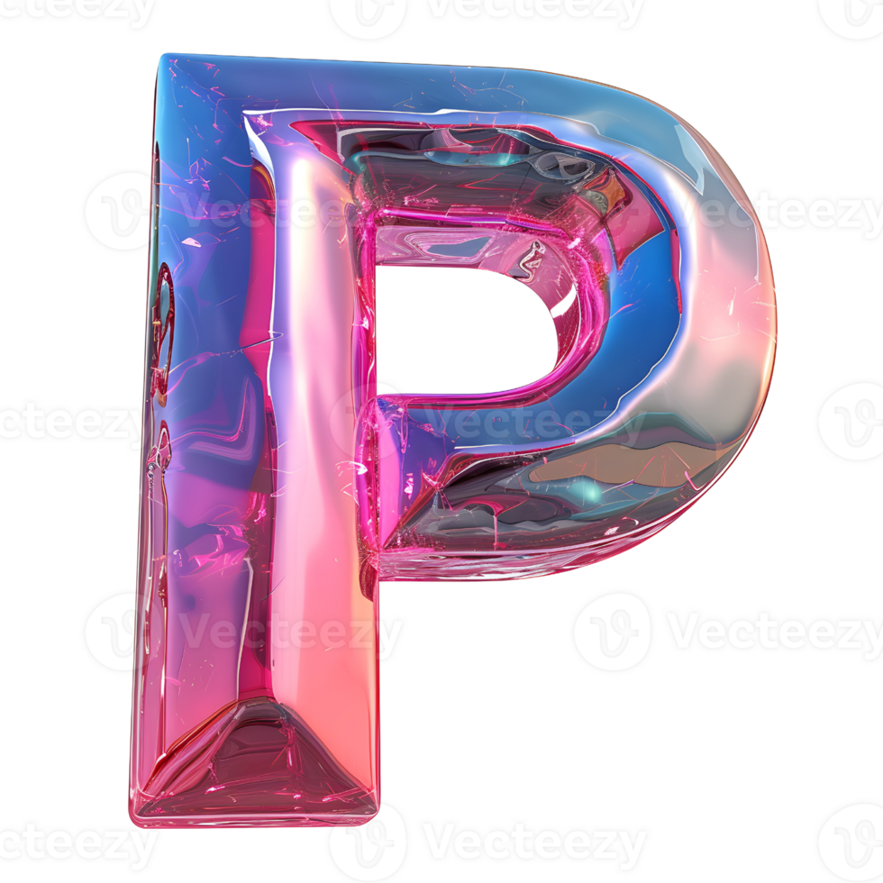 AI generated 3D glossy liquid holographic color gradient effect letter P png