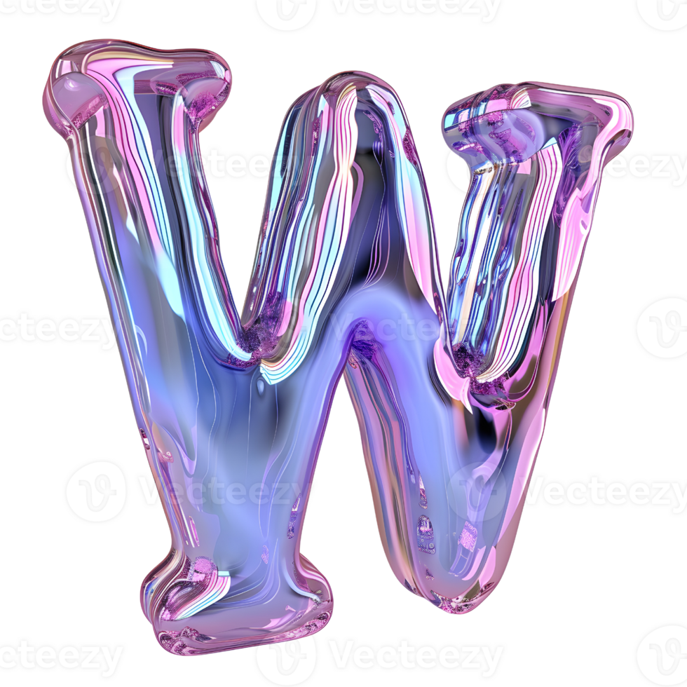 AI generated W Alphabet 3D Glossy Liquid Style Dynamic Holographic Color Gradient png
