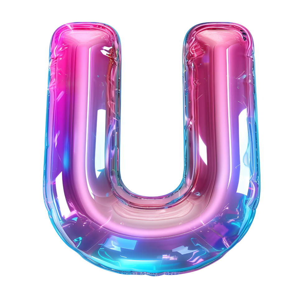 AI generated 3D Glossy Liquid Holographic Color Gradient Effect Letter U Vibrant Typography png